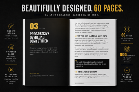 Interior chapter opener page of the Strong Life Blueprint showing gold chapter number and athletic heading on a dark full bleed design
