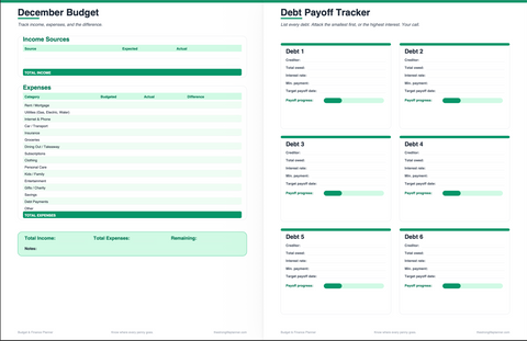 Budget & Finance Planner — Digital Monthly Budget Tracker, Debt Payoff, Savings Goals, Net Worth
