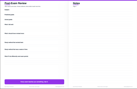 Exam Revision Workbook — Active Recall, Spaced Repetition, Past Paper Tracker, Study Planner