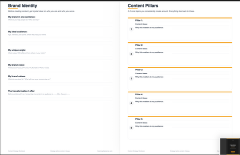 Content Strategy Workbook — Brand Identity, Content Pillars, Calendar, Analytics Tracker