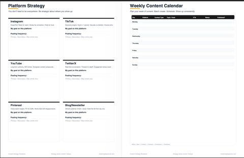 Content Strategy Workbook — Brand Identity, Content Pillars, Calendar, Analytics Tracker